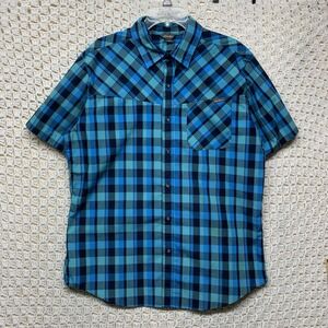 Eddie Bauer Shirt Mens Sz L Pack It Seersucker Short Sleeve Button Up  Collar